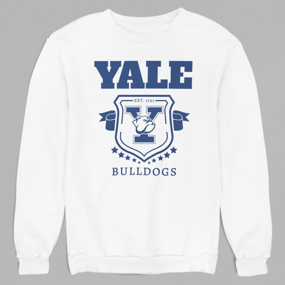 NWT Yale Bulldogs Established 1701 Shield Banner Sweatshirt WHITE